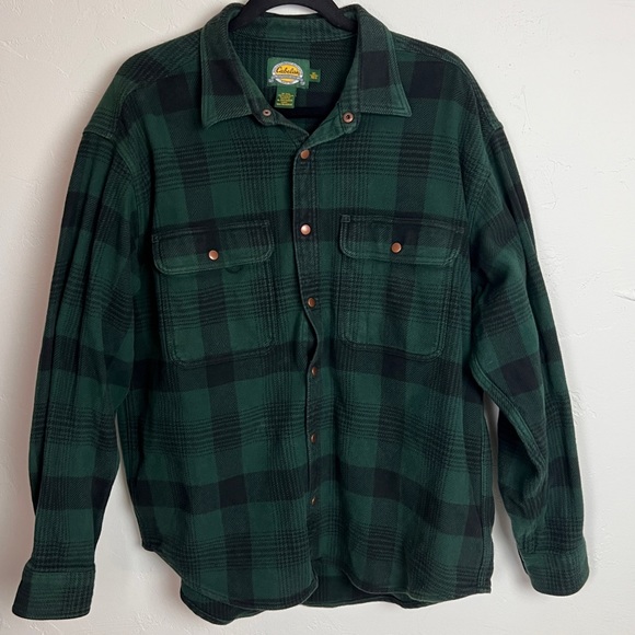 Cabela's Shirts Cabelas Flannel Shirt Jacket Snap Button Green